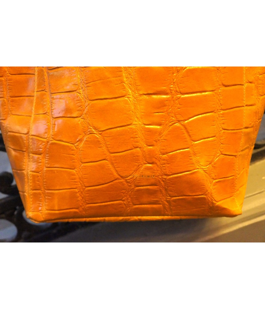 Santaia grand sac cabas cuir effet croco jaune moutarde fait italie