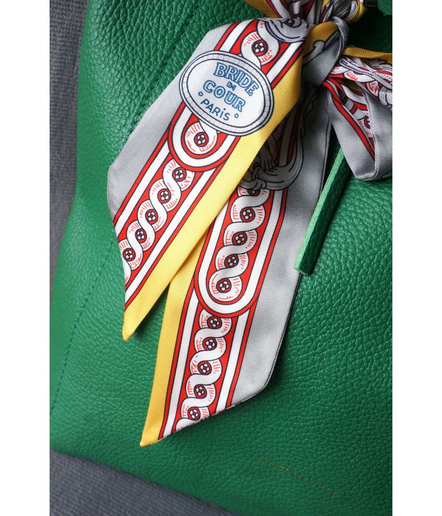 NOEUD CHIC STYLE COUTURE - Motif galon Paris jaune gris et rouge- Esprit  foulard ruban - Bijou de sac élégant - Porte-clés