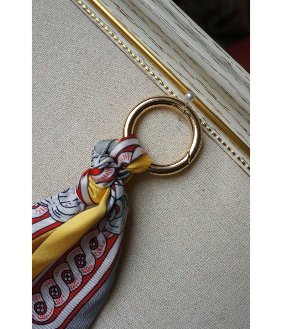 santaia bijou de sac porte-clés noeud style couture ruban bleu jaune